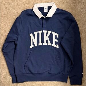 Nike Navy Blue Sweatshirt with White Rugby Collar